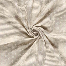 Tissu Popeline de Coton  Brodé petites fleurs rayures Blanc sur fond Beige