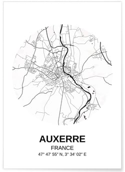 Affiche Carte Auxerre | A3 : 29,7x42cm