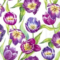 Lot de 4 serviettes en papier découpage collage 33 cm FLEUR TULIPE FOND BLANC FL 512