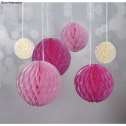Boules alvéolées à  suspendre, 5/8/10cm coul. assorties, 6pces, pink/rose/beige