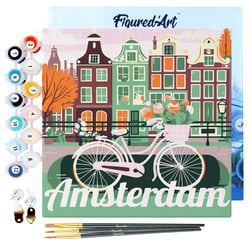 Mini Peinture par Numéro Figured'Art 20x20cm avec cadre Vélo à Amsterdam - Petit Format