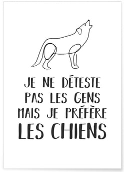 Affiche 'Je préfère les chiens...' | A3 : 29,7x42cm