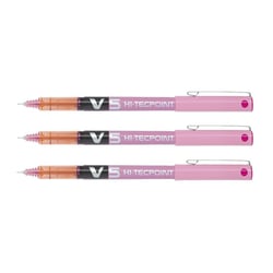 Lot de 3 stylos roller Hi-Tecpoint V5 Pilot encre liquide pointe fine rose