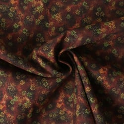 Tissu Coton imprimé  fleuris Saphira sur fond Marron - Au mètre