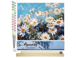 Peinture par Numéro Figured'Art - Champ de Marguerites et Ciel bleu - Kit de Loisir Créatif DIY Numéro d'Art Complet - 40x50cm toile roulée + châssis en bois à monter