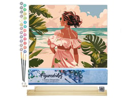 Peinture par Numéro Figured'Art - Jolie fille au bord de la mer - Kit de Loisir Créatif DIY Numéro d'Art Complet - 40x50cm toile roulée + châssis en bois à monter