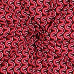 Tissu Viscose imprimé vaguelettes rétro tons Rouge sur fond Noir