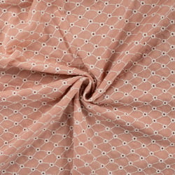 Tissu Gaze de Coton motifs brodés sur fond Saumon