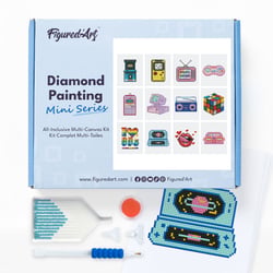 Figured’Art Mini Série Diamond Painting - Coffret Premium 12 toiles de 15x18cm Vintage - Broderie Diamant avec Strass Carrés - Kit Complet