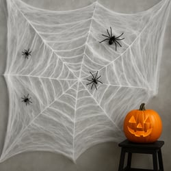 Toile d'Araignée Géante Réutilisable pour Décoration Intérieure Halloween Facile à Poser