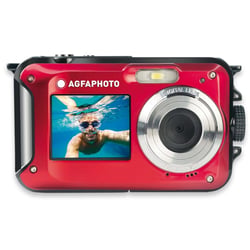 AGFAPHOTO Realishot WP8000 - Appareil Photo Numérique Étanche, 3m/10, 24 MP, Vidéo Full HD, Double écran LCD, Zoom Digital 16x, Stabilisateur Numérique, Batterie Lithium - Rouge