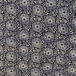 Tissu Coton enduit Paranga fleuris sur fond Bleu denim
