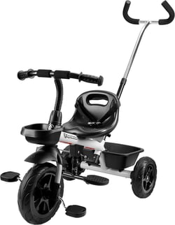 Tricycle Évolutif HyperMotion, Tricycle Bébé de 1 à 5 ans - Poussoir Réglable, Démontable Couplé avec Guidon, Ceinture Sécurité, Roues Pompées Larges