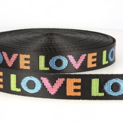 Film 21,5m sangle tissée "Love" 25mm Noir /multicolo