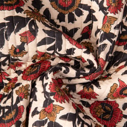 Tissu Coton Matelassé réversible Block print Indien Delhi sur fond Beige