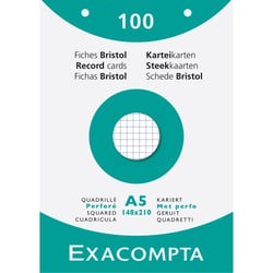 Étui de 100 fiches - bristol quadrillé 5x5 perforé 148x210mm - Blanc - x 10 - Exacompta