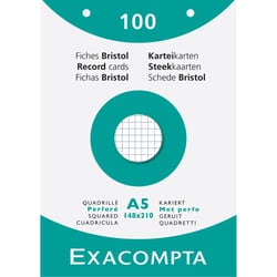 Étui de 100 fiches - bristol quadrillé 5x5 perforé 148x210mm - Blanc - x 10 - Exacompta