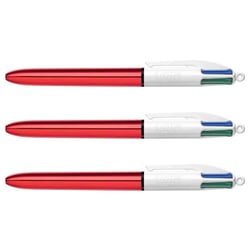 Lot de 3 stylos bille rétractables BIC 4 Colours Shine - Bleu, rouge, vert, noir - Tracé 0,32 mm
