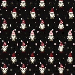 Tissu Jacquard d'ameublement Bonhomme de noël Lurex sur fond Noir