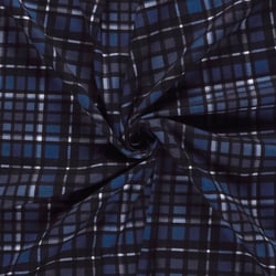 Tissu Flanelle de Coton Théo carreaux Noirs sur fond Bleu nuit