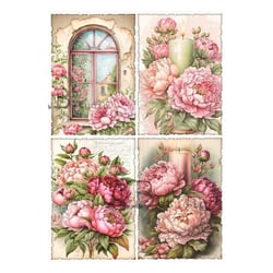1 feuille de papier de riz 21 x 29,7 cm AB Studio Milky Valley FLEUR ROSE 65