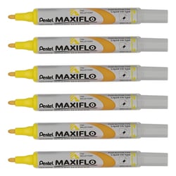 Lot de 6 marqueurs tableaux blancs - PENTEL - MAXIFLO MWL5S - Pointe conique 4,0 mm - Jaune