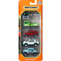 Pack de 5 véhicules matchbox : mbx mountain ii - mattel - hfh07 - set voitures miniatures - hélicoptère - chasse neige