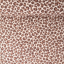 Tissu Sweat léger envers molletonné Naïa léopard Camel sur fond Beige