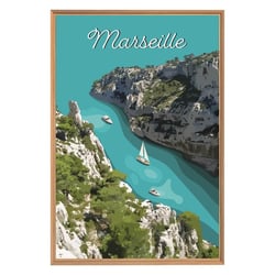 Tableau mural encadré illustration calanque 65x97 cm