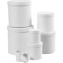 Boîtes, rondes, dim. 7x7,5 + 9x10,2 + 12x12,7 + 14,5x15,2 + 17x17,7 + 19,5x20,2 + 22x22,7 cm, blanc, 7 pièces/ 1 set
