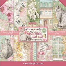 10 papiers scrapbooking 20 x 20 cm STAMPERIA ORCHIDS AND CATS