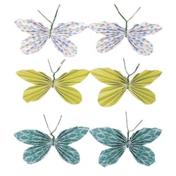 Sticker déco: Papillons en papier, vert éternel, 5x3cm,av.dot adhés.assort. 6 pces