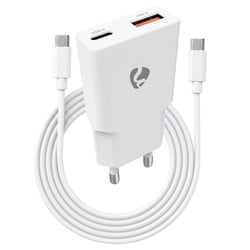 Nedis Chargeur GaN PD 30W avec Port USB-C et USB-A avec Cable USB-C vers USB-C Blanc