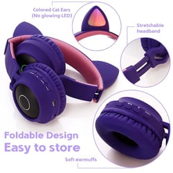 Casque Bluetooth Oreilles De Chat Pliable Avec LED Et Micro Pour Enfants Et Adultes Violet YONIS