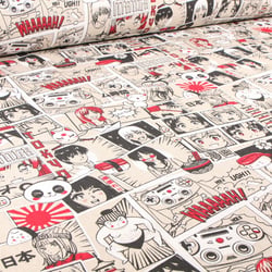 Tissu Toile de Coton BD Manga sur fond Naturel