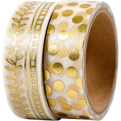 Ruban adhésif Washi Tape, raies et points - film, L : 15 mm, or, 2x4 m/ 1 Pq.