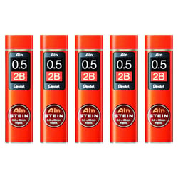 Mines porte-mine Pentel AIN STEIN - 0,5 mm - Dureté 2B - Lot de 5 étuis