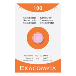 Étui de 100 fiches - bristol quadrillé 5x5 perforé 100x150mm - Couleurs assorties - x 10 - Exacompta