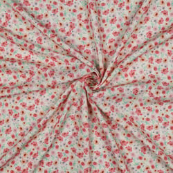 Tissu Viscose imprimé digital Ursula tapis de fleurs Rose sur fond Ecru