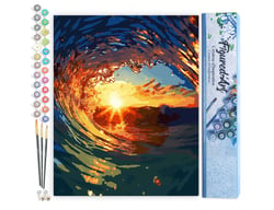 Peinture par Numéro Figured'Art - Vague et coucher de soleil - Kit de Loisir Créatif DIY Numéro d'Art Complet - 40x50cm sans châssis en bois