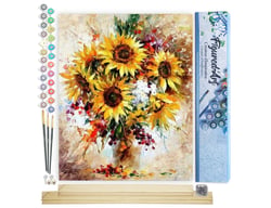 Peinture par Numéro Figured'Art - Jolis Tournesols - Kit de Loisir Créatif DIY Numéro d'Art Complet - 40x50cm toile roulée + châssis en bois à monter