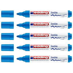 Lot de 5 marqueurs textiles permanents pointe ronde 2-3 mm - EDDING - Bleu clair