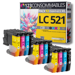 LC521 - Pack 12 cartouches Brother LC-521 compatibles DCP-J1260W MFC-J5340DW - 123CONSOMMABLES