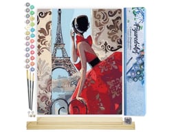 Peinture par Numéro Figured'Art - Belle Femme et Tour Eiffel - Kit de Loisir Créatif DIY Numéro d'Art Complet - 40x50cm toile roulée + châssis en bois à monter