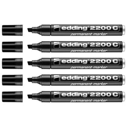 Lot de 5 marqueurs permanents - EDDING - Pointe biseau 1-5 mm - Corps aluminium - Noir