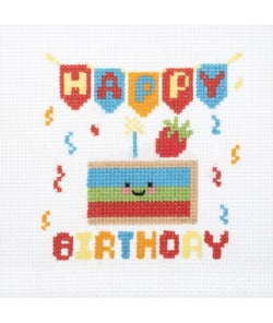 Mini Kit Point de Croix Joyeux Anniversaire - 9,2 x 13 cm - Trimits Multicolore