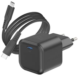 Swissten Chargeur Secteur GaN USB-C PD 20W avec Câble USB-C vers USB-C 1.2m Noir