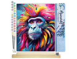Peinture par Numéro Figured'Art - Babouin Coloré Abstrait - Kit de Loisir Créatif DIY Numéro d'Art Complet - 40x50cm toile roulée + châssis en bois à monter