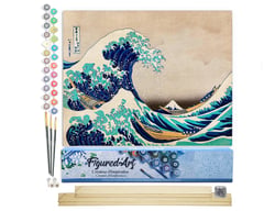 Peinture par Numéro Figured'Art - La Grande Vague de Kanagawa - Katsushika Hokusai - Kit de Loisir Créatif DIY Numéro d'Art Complet - 40x50cm toile roulée + châssis en bois à monter