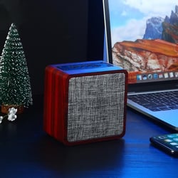 Enceinte Bluetooth Tissu Bois Avec Microphone Basses Puissantes Autonomie 10h Aux Tf Rouge YONIS